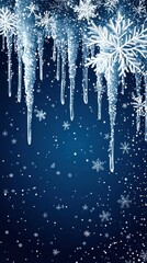 Wall Mural - Blue Winter Background with Snowflakes and Icicles.