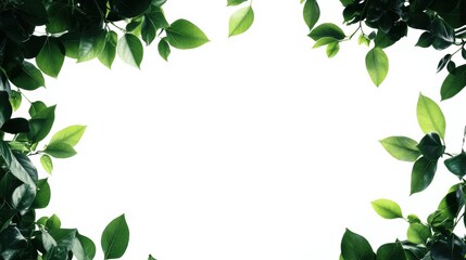 Aufkleber - Lush green leaves frame bright background creating serene nature inspired atmosphere. Generative AI