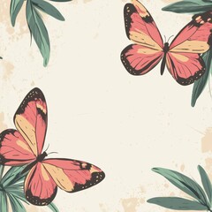 Aufkleber - Colorful butterflies surrounded by tropical leaves create a vibrant design ideal for nature themed decor. Generative AI