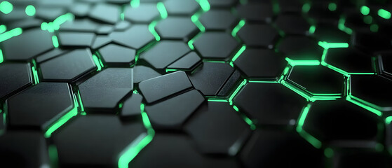 Poster - Hexagon model background gaming with black viber material effect green neon lights wallpaper AI generated image