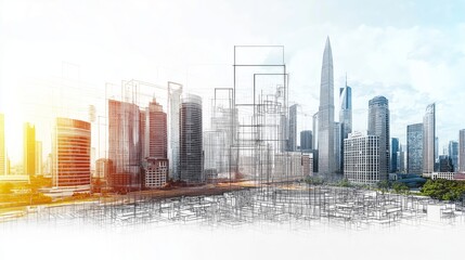 Leinwandbilder - city planning with architectural sketch and green landscape, representing sustainable urban development, innovation, and modern infrastructure, Generative Ai