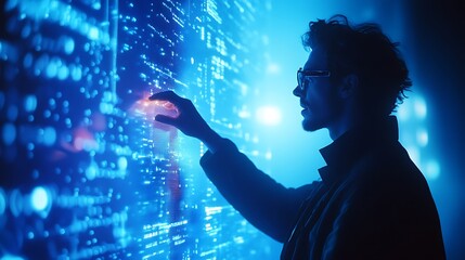 Man Interacting With A Futuristic Digital Interface