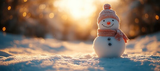 Wall Mural - Snowman with Bokeh Winter Background.