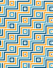 Wall Mural - Colorful maze design with thin blue and yellow lines on a white background. Abstract geometric style. Seamless repeating pattern. Vector illustration.