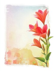 Aufkleber - Bright red blooming flowers against a soft pastel background in a tranquil setting. Generative AI