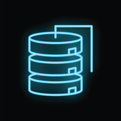 Wall Mural - glowing neon blue database icon illuminating the dark background, representing the concept of data s