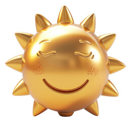 Poster - PNG Cute smiling sun Chrome material shiny shape gold.