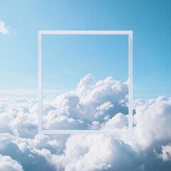 Fototapete - Clouds illuminated by sunlight framed by a square shape in a clear blue sky during daylight hours. Generative AI