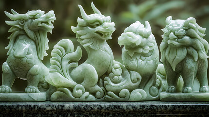 Jade animals, symbolic carvings, cultural motifs represent various virtues and qualities in different traditions. Symbolic Motifs. Illustration