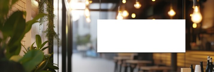 Poster - Cozy cafe interior with plants and warm lighting enhancing the inviting atmosphere for patrons throughout the day. Generative AI