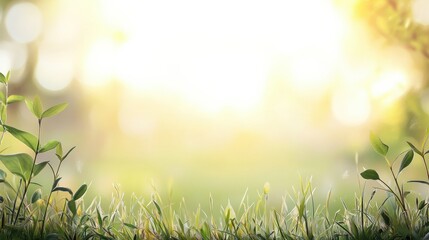 Aufkleber - Sunlight shining through green grass and plants in a serene outdoor setting during the golden hour. Generative AI