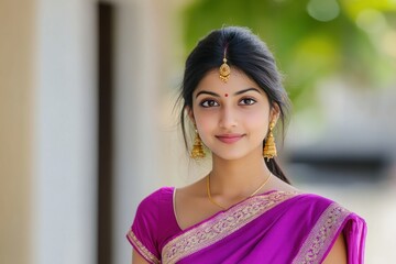 Portrait of a Beautiful Young Woman in Traditional Indian Attire