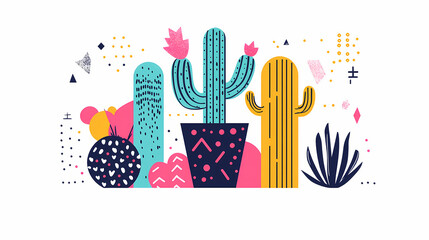 Wall Mural - line art cactus. simple geometric cactus design, minimalist, modern style, great for decor or brandi