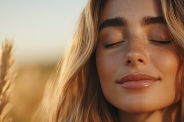 Wall Mural - Woman with blonde hair and a smile on her face