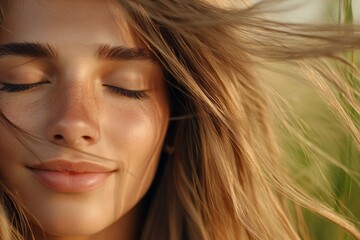 Wall Mural - Woman with long blonde hair and a smile on her face