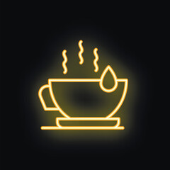 Canvas Print - Yellow neon sign of a steaming hot cup of coffee or tea on a black background is a great illustration for a cafe or restaurant