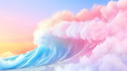 Wall Mural - Pastel-colored wave crashing against a dreamy sky. Soft pinks and blues create a serene and magical atmosphere.