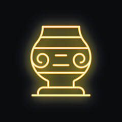 Wall Mural - Yellow neon icon of an ancient amphora, illuminating the dark background with its warm light