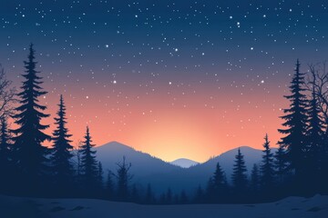 Aufkleber - Majestic starry night over mountains and forest at twilight with shimmering stars shining brightly. Generative AI