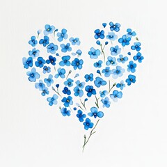 Wall Mural - A vintage romantic watercolor heart made of forget-me-not flowers, isolated on white. Perfect for spring and summer stickers, sketchbooks, or cards, this hand-drawn clipart is also great for