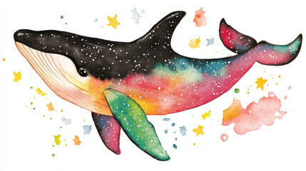 Canvas Print - killer whale, watercolor, A vibrant watercolor galaxy pattern featuring a killer whale, designed for high-fidelity imagery.