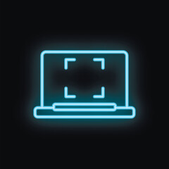 Wall Mural - neon laptop computer showing focusing screen crosshair symbol on black background