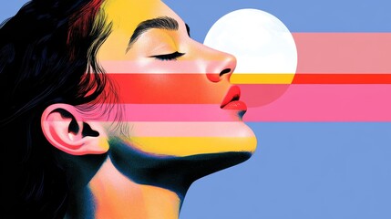 Wall Mural - Serene woman's profile against a vibrant, colorful backdrop.  A modern art aesthetic.