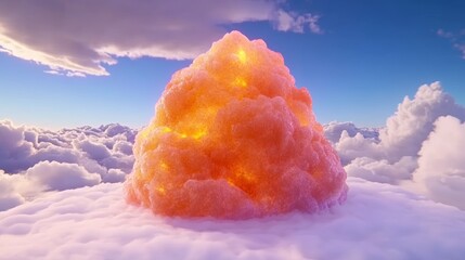 Wall Mural - Glowing pink cloud formation sits atop a sea of white clouds under a vibrant sunset sky.