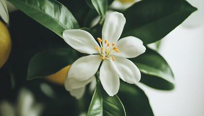 Isolated orange flowers. Blossoming branch of orange tree isolated on white background with clipping path