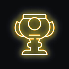 Wall Mural - Glowing golden neon style trophy icon on a black background