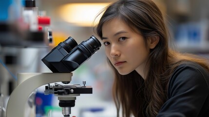 Wall Mural - in a bustling laboratory filled with cutting-edge technology, a dedicated scientist intensely examin