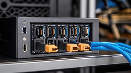 Wall Mural - Close-up of a powerful SSD with high-speed connectivity ports.