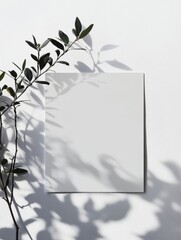 Fototapete - Leafy shadows cast on a blank canvas against a minimalist wall art backdrop. Generative AI