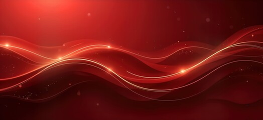 Aufkleber - Abstract red, gold background with elegant curves. Modern wavy lines create luxurious design. Vibrant red provides striking backdrop for golden lines. Background suitable for various uses like covers