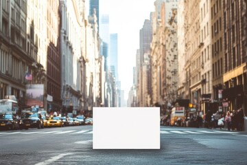 Poster - Blank canvas on busy New York City street with skyscrapers in the background during daytime. Generative AI