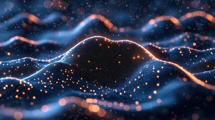Wall Mural - abstract digital waveform glowing with orange lights