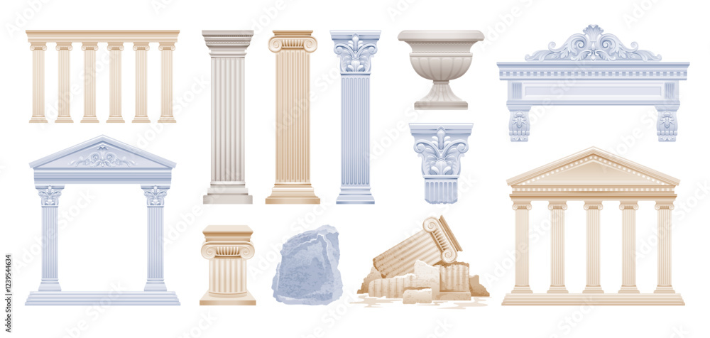 Pillar and column, Roman or Greek vector. Stone ancient architecture ...