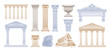 © Olga Che - Pillar and column, Roman or Greek vector. Stone ancient architecture. 3d Marble temple, antique white building set. Pillar from Greece, Rome. Sculpture, vase, pillar design. Greek Roman palace element