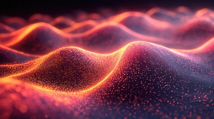 Wall Mural - abstract orange and red glowing particle wave landscape