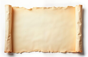 Aufkleber - Blank parchment scroll. Unfolded ancient document. Simple design on light beige background. Empty template for design. Vintage style with soft light. Aged paper. Natural material. Flexible surface