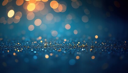 Wall Mural - blue background with scattered gold glitter, bokeh. shiny bright particles create festive atmosphere