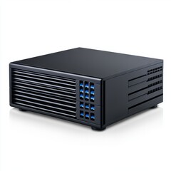 Wall Mural - modern black digital server unit with cooling vents and multiple port connectivity for high-performa
