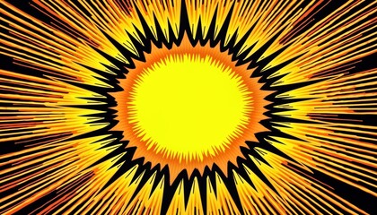 Aufkleber - Abstract comic book style explosion illustration. Yellow central area with radiating black, orange lines. Dynamic retro design with burst effect. Suitable for comic book, superhero, action graphic