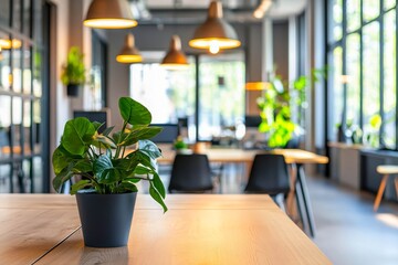 Wall Mural - Mockup empty wall with space for text in trendy stylish office interior with live plant in the pot.