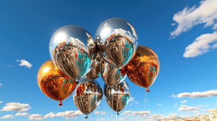 Wall Mural - Shiny balloons float against a blue sky