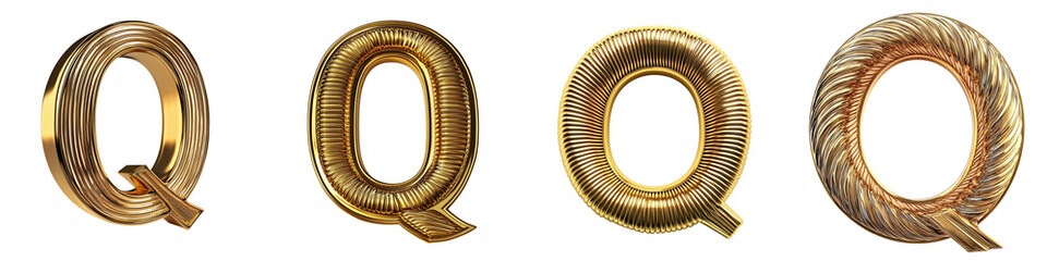 Wall Mural - Alphabet Q, made of Gold Block with engraved lines, Logo design, letter, isolated on a transparent background