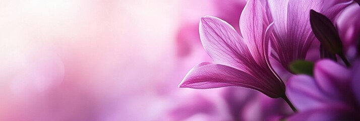 Poster - Close up view of delicate pink flowers blooming in soft light during springtime in a vibrant garden setting. Generative AI