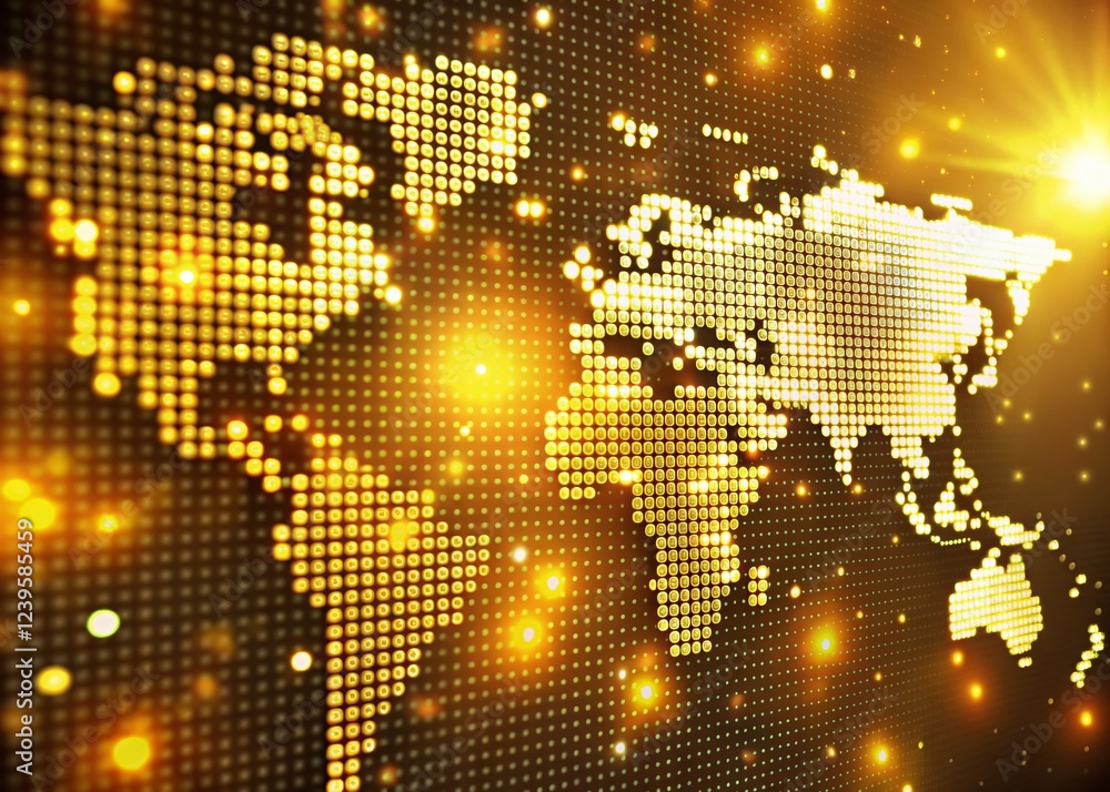 4K Animated Map Background: Golden Spotlight, Falling Dots, Looping LED ...