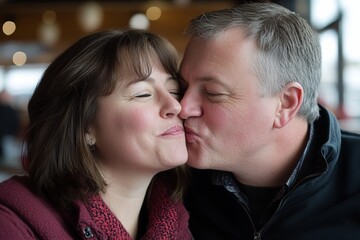 Close-up: A woman whispers love messages into a man's ear