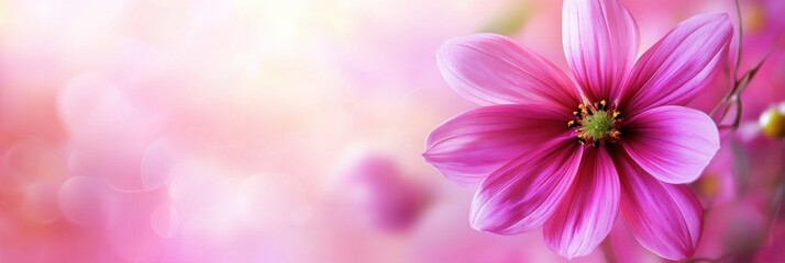 Poster - Vibrant pink flower blooming in a soft, blurred garden background during a sunny spring day. Generative AI